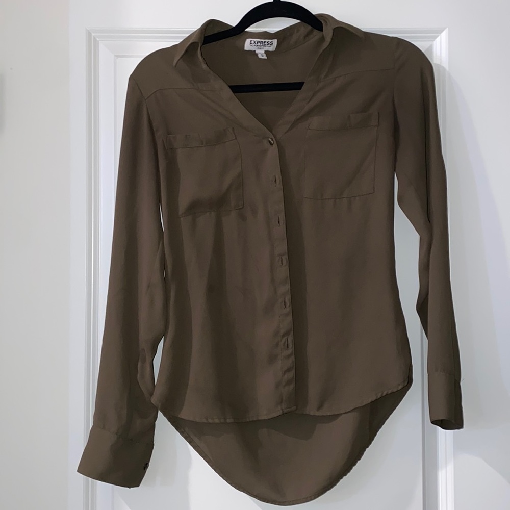Green EXPRESS button-up dress shirt. XS. Worn, no stains no holes no marks.